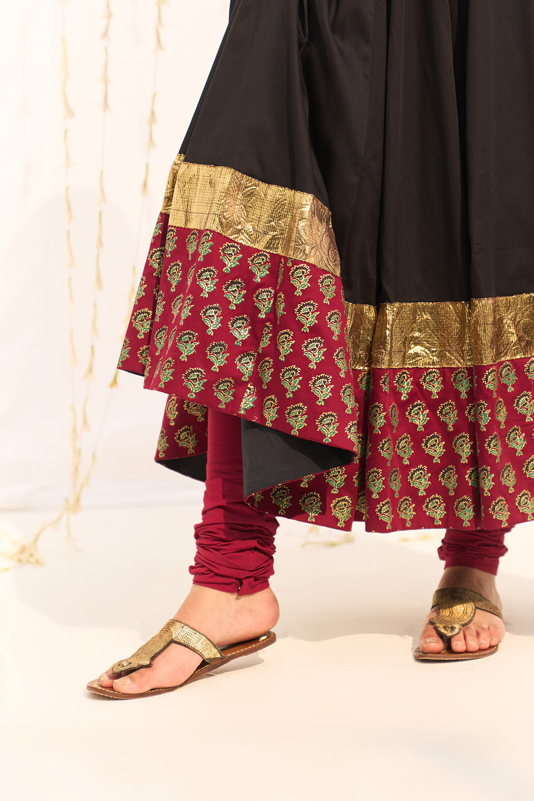 Jameela Black Block Printed Anarkali with Chooridar and Dupatta (set of 3)