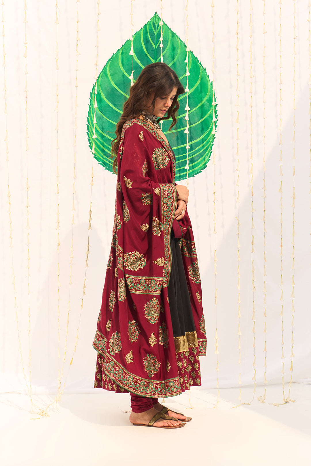 Jameela Black Block Printed Anarkali with Chooridar and Dupatta (set of 3)