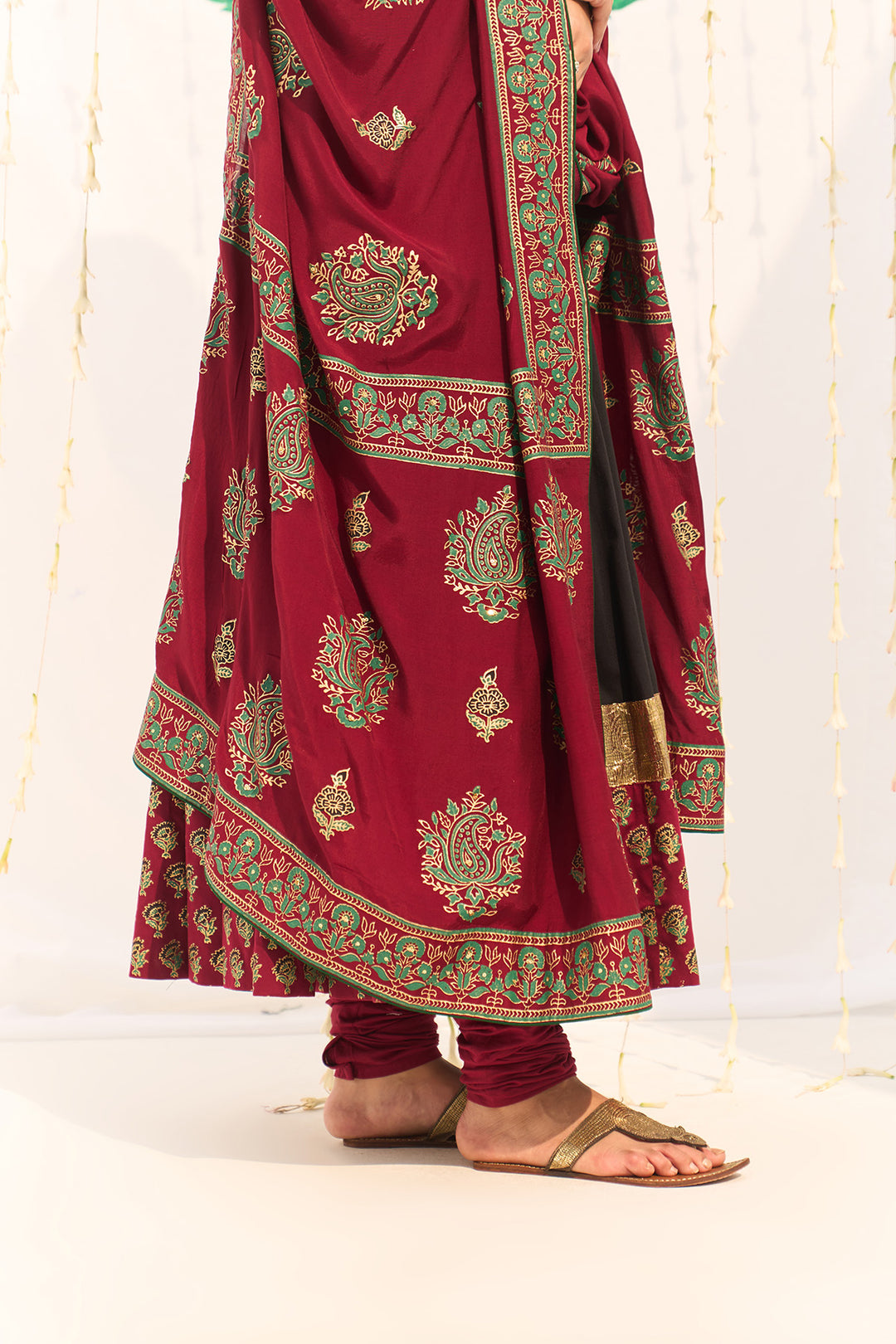 Jameela Black Block Printed Anarkali with Chooridar and Dupatta (set of 3)