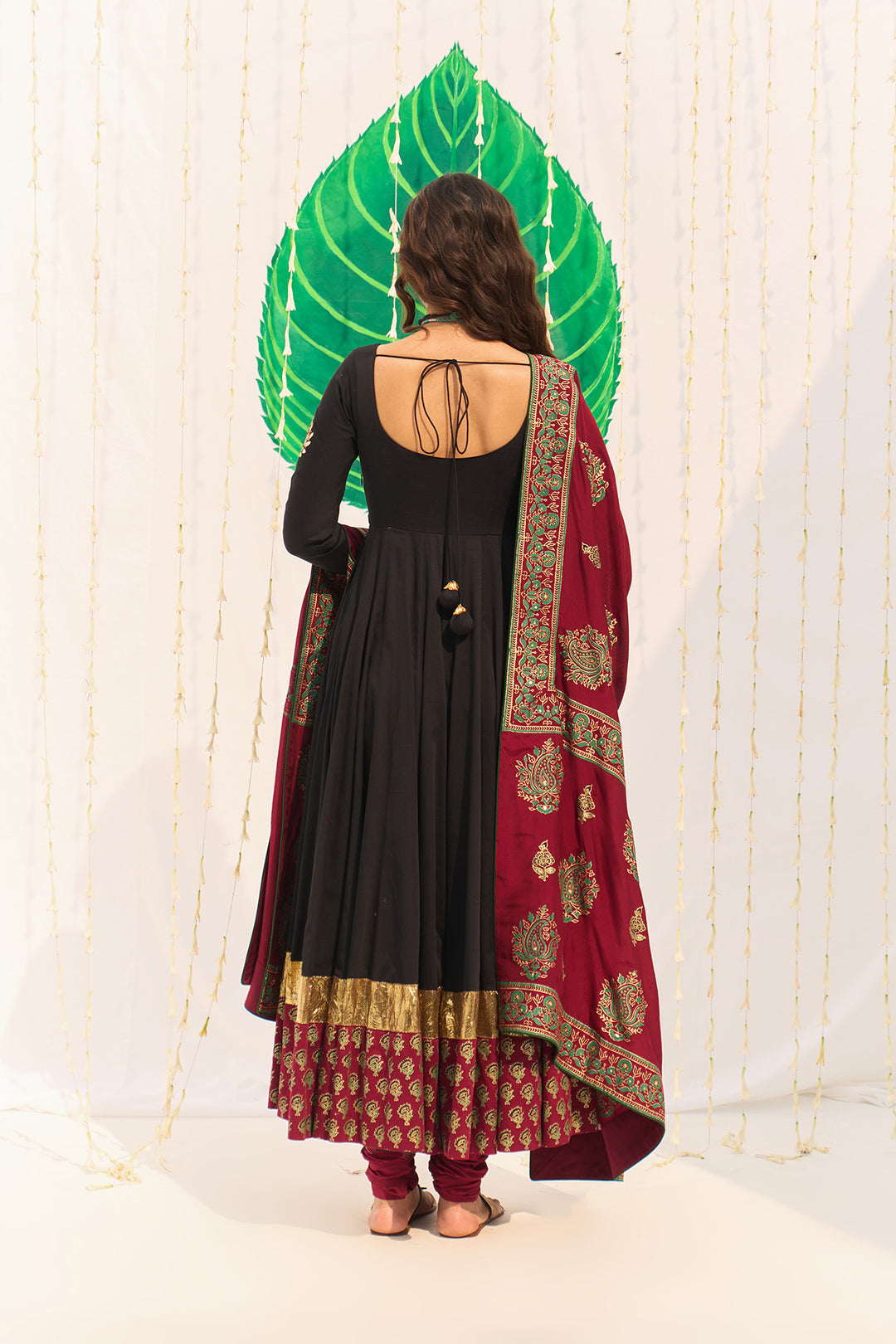 Jameela Black Block Printed Anarkali with Chooridar and Dupatta (set of 3)