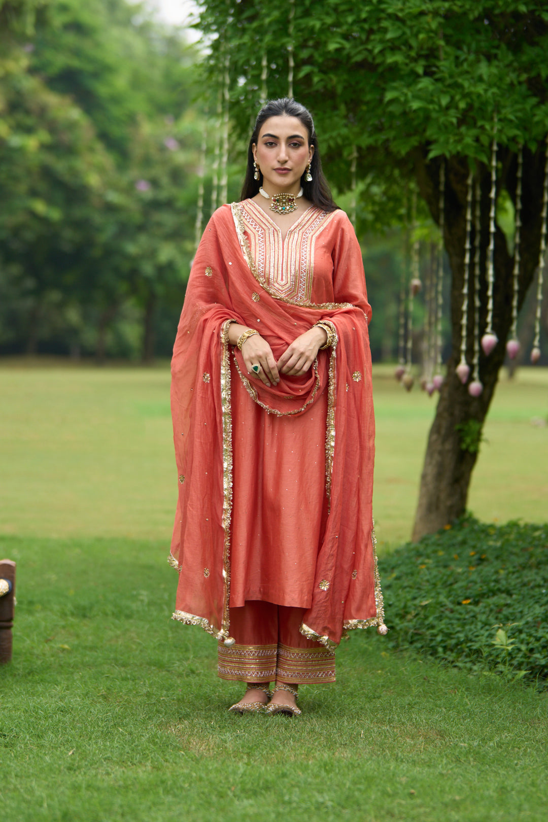 Phillauri Vol 3 rust straight kurta with palazzo and rust dupatta( set of 3)