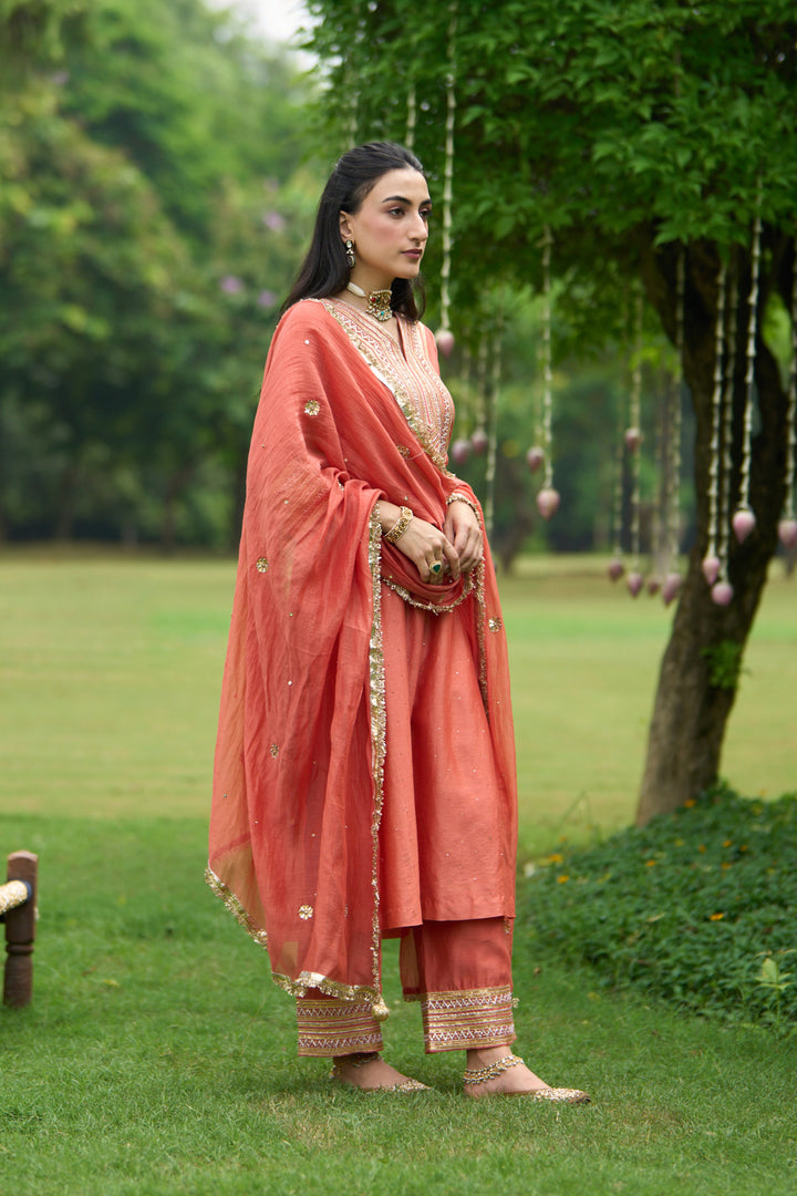 Phillauri Vol 3 rust straight kurta with palazzo and rust dupatta( set of 3)