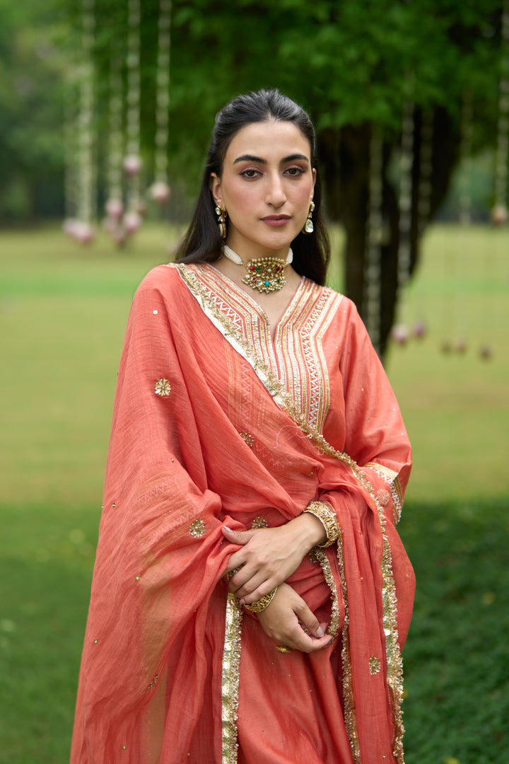 Phillauri Vol 3 rust straight kurta with palazzo and rust dupatta( set of 3)