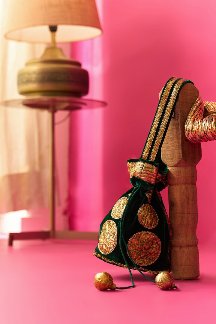 Nur green gota embroidered potli bag