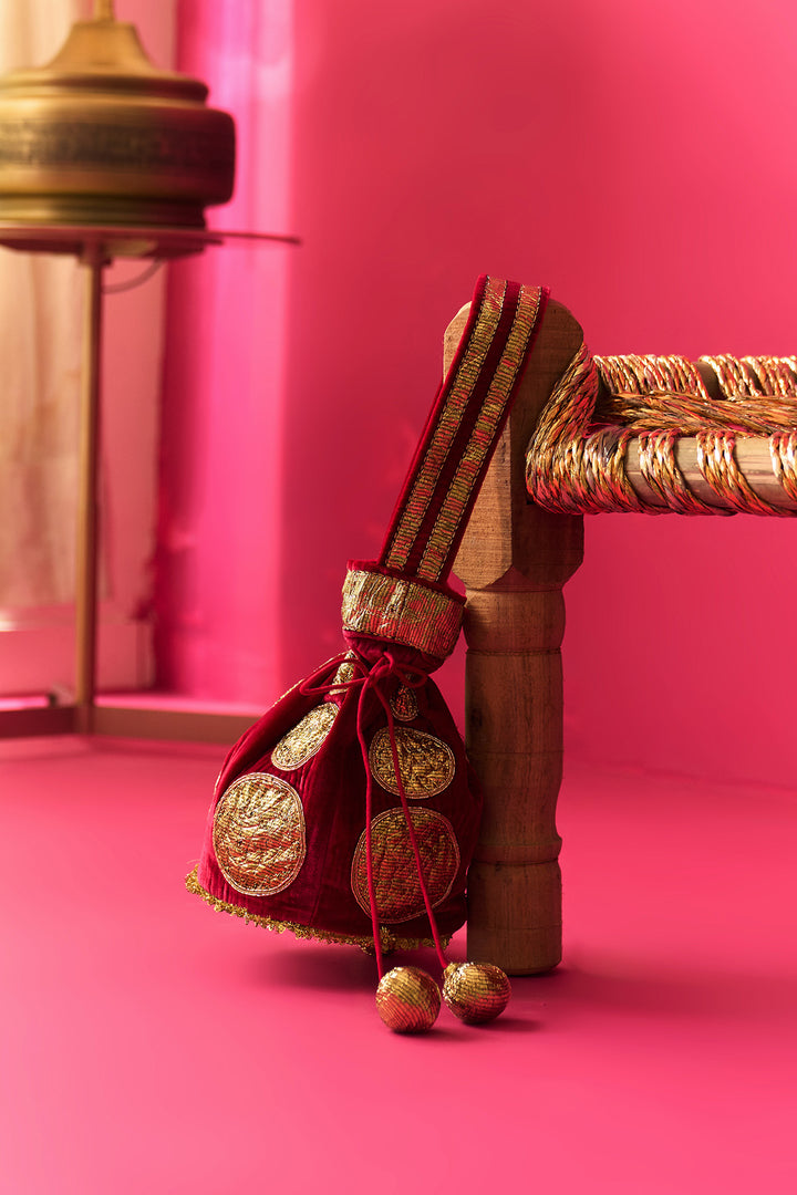 Nur pink gota embroidered potli bag