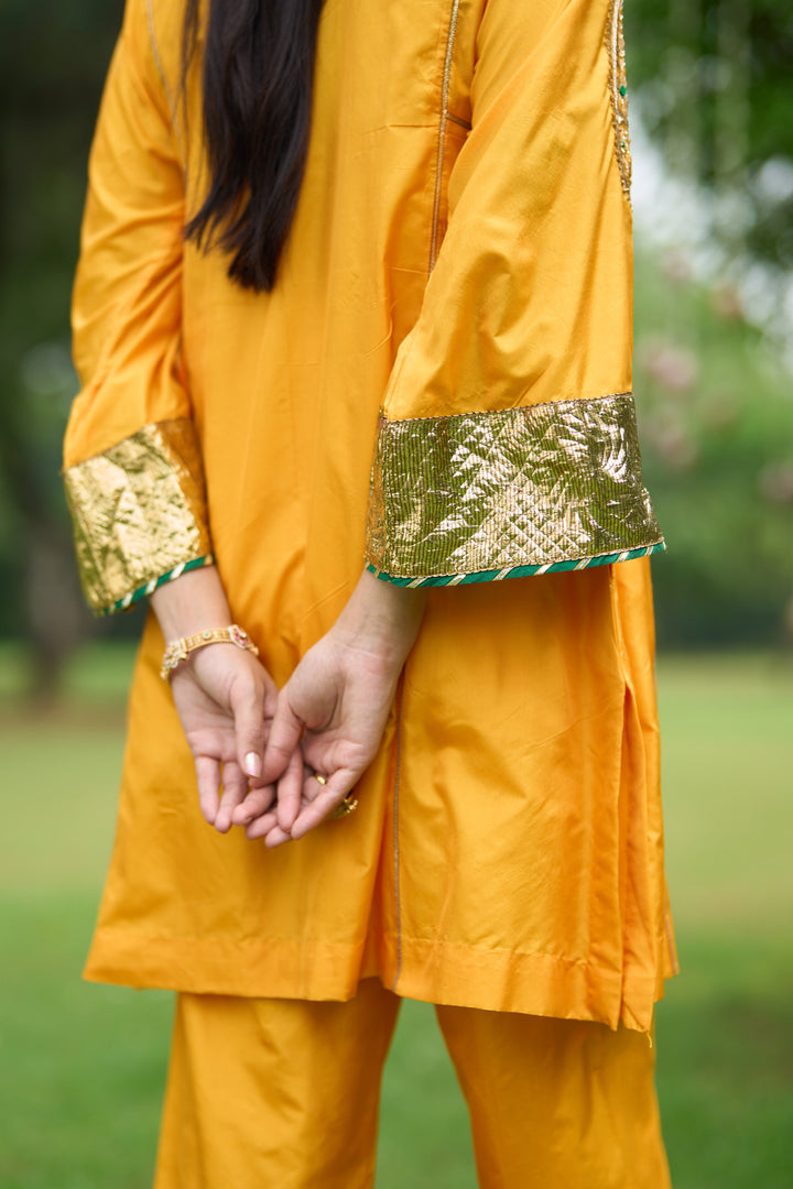Phillauri Vol 3 mustard silk choga with silk dupatta ( set of 3)