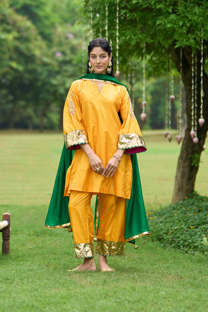 Phillauri Vol 3 mustard silk choga with silk dupatta ( set of 3)