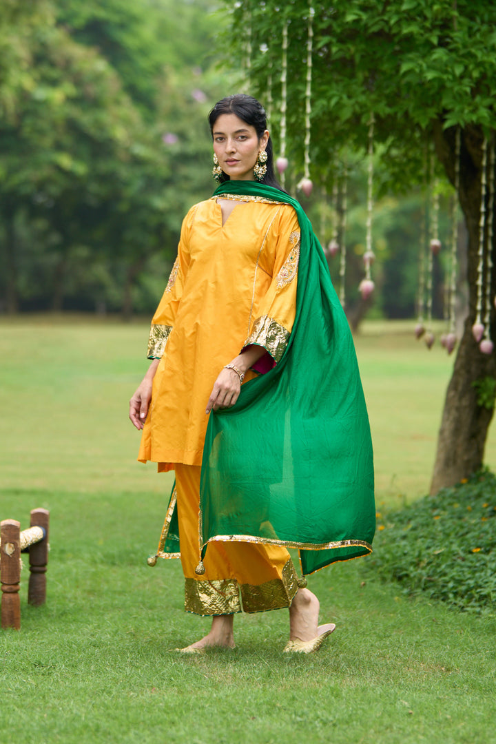 Phillauri Vol 3 mustard silk choga with silk dupatta ( set of 3)