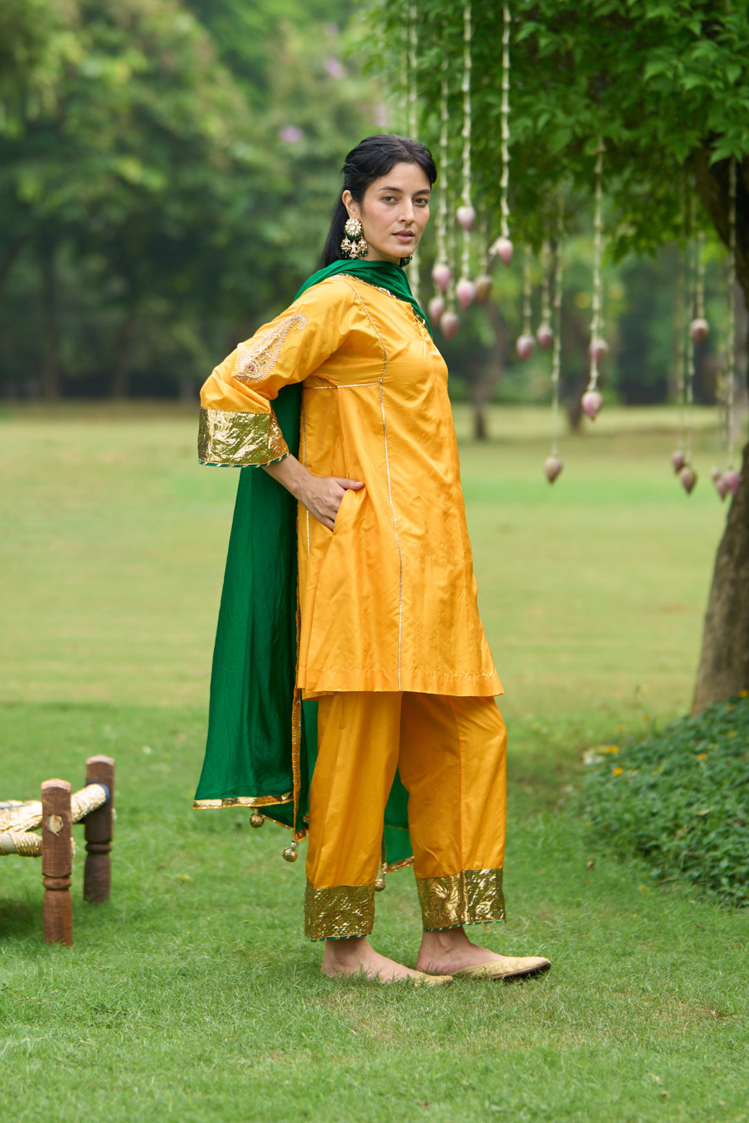 Phillauri Vol 3 mustard silk choga with silk dupatta ( set of 3)