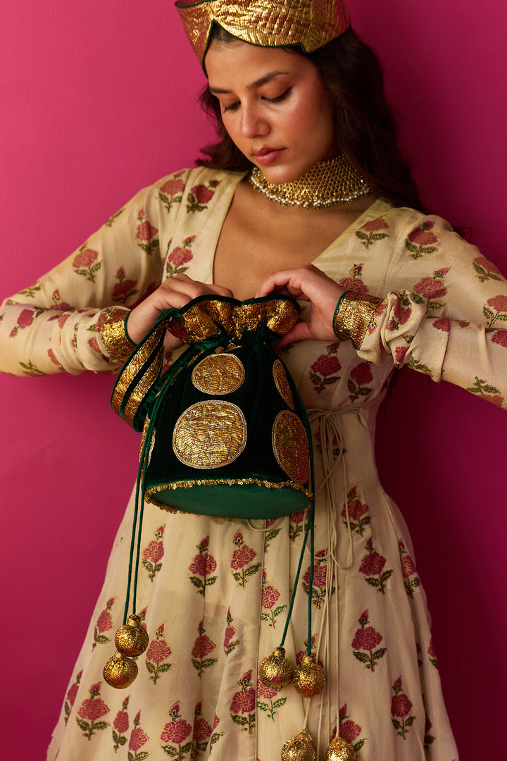 Nur green gota embroidered potli bag