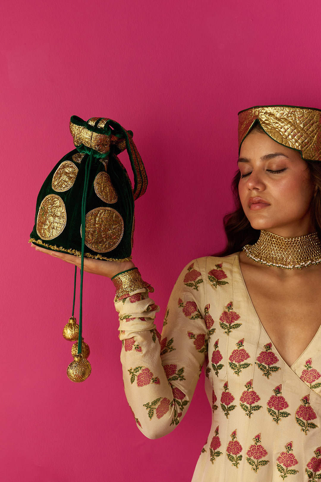 Nur green gota embroidered potli bag