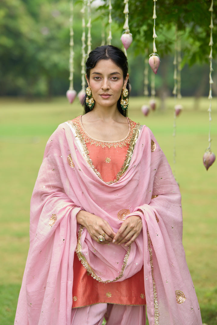 Phillauri Vol 3 rust and pink salwar set with pink dupatta ( set of 3)
