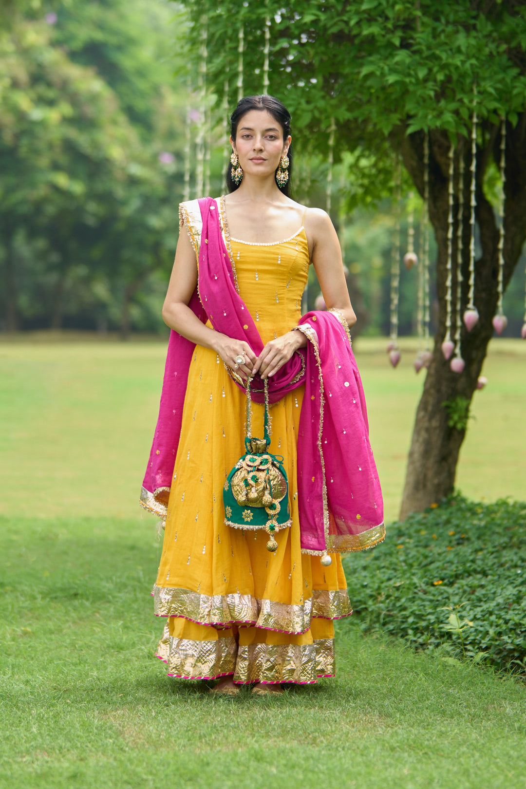 Phillauri Vol 3 mustard anarkalii with sharara with pink dupatta