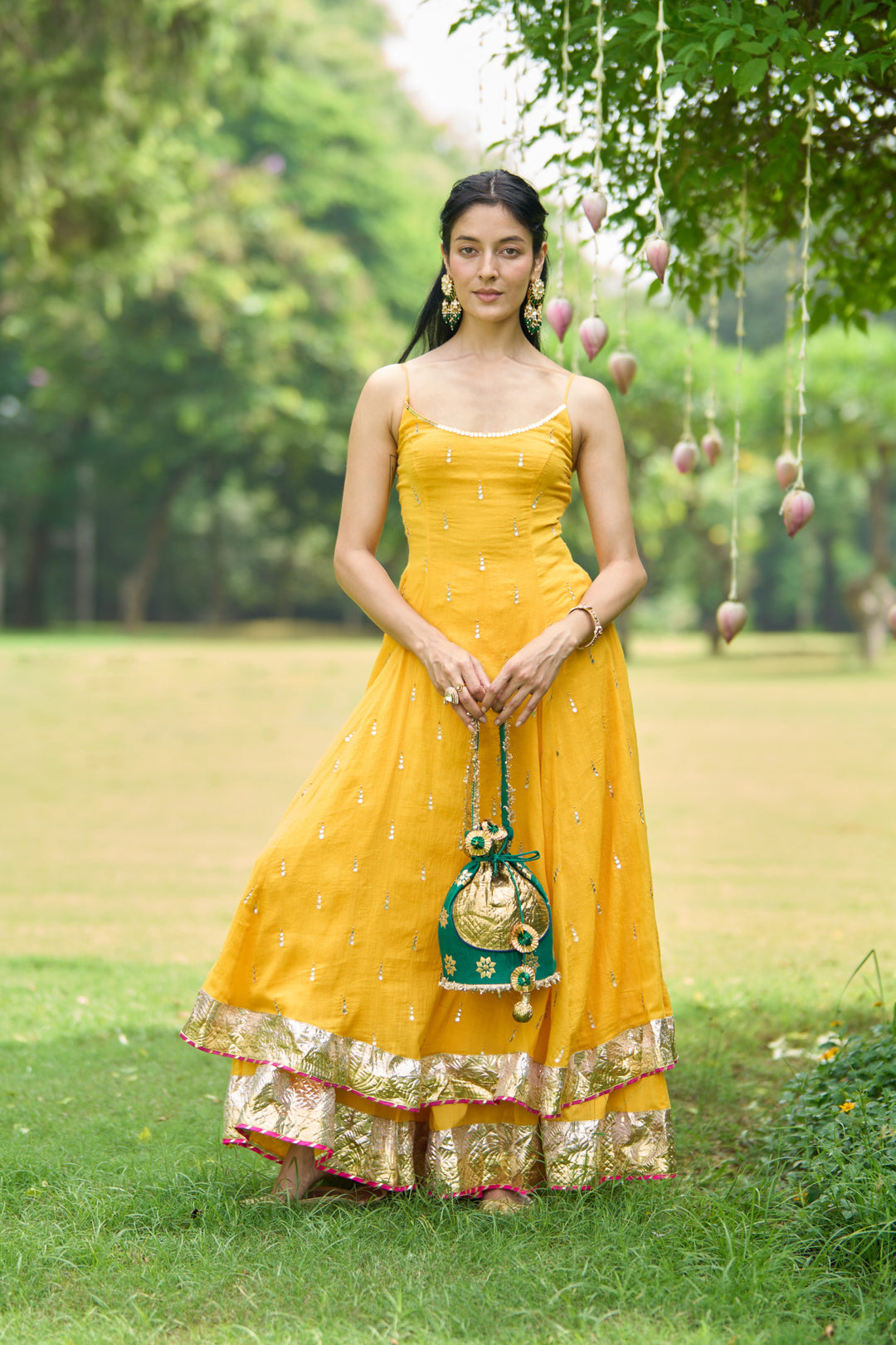 Phillauri Vol 3 mustard anarkalii with sharara with pink dupatta