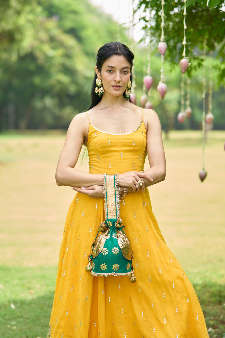Phillauri Vol 3 mustard anarkalii with sharara with pink dupatta