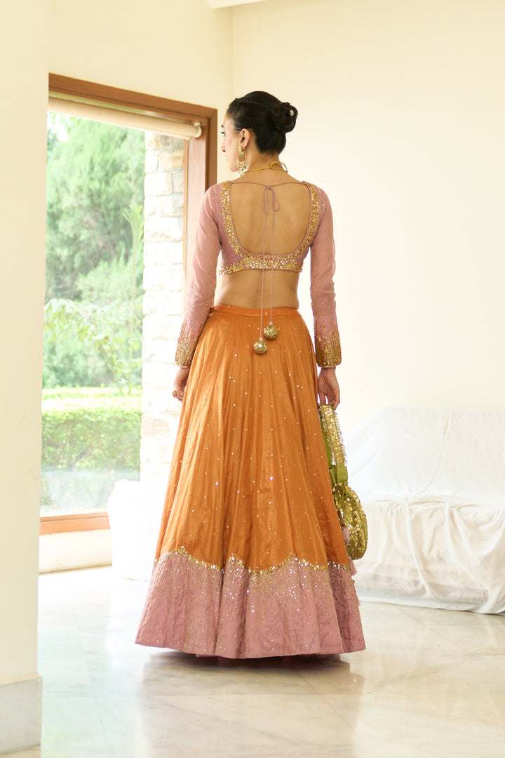 Saanjh sequins pink lehenga with blouse and dupatta ( set of 3)