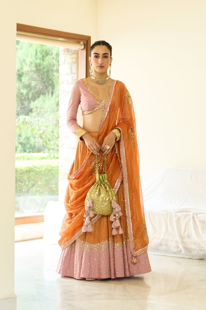 Saanjh sequins mint green potli bag