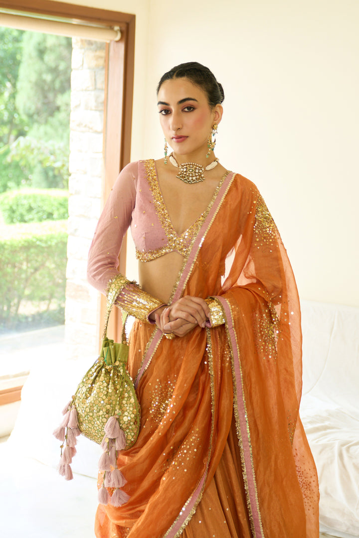 Saanjh sequins pink lehenga with blouse and dupatta ( set of 3)