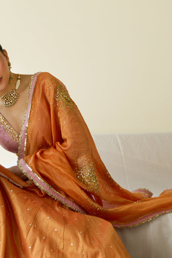 Saanjh sequins pink lehenga with blouse and dupatta ( set of 3)