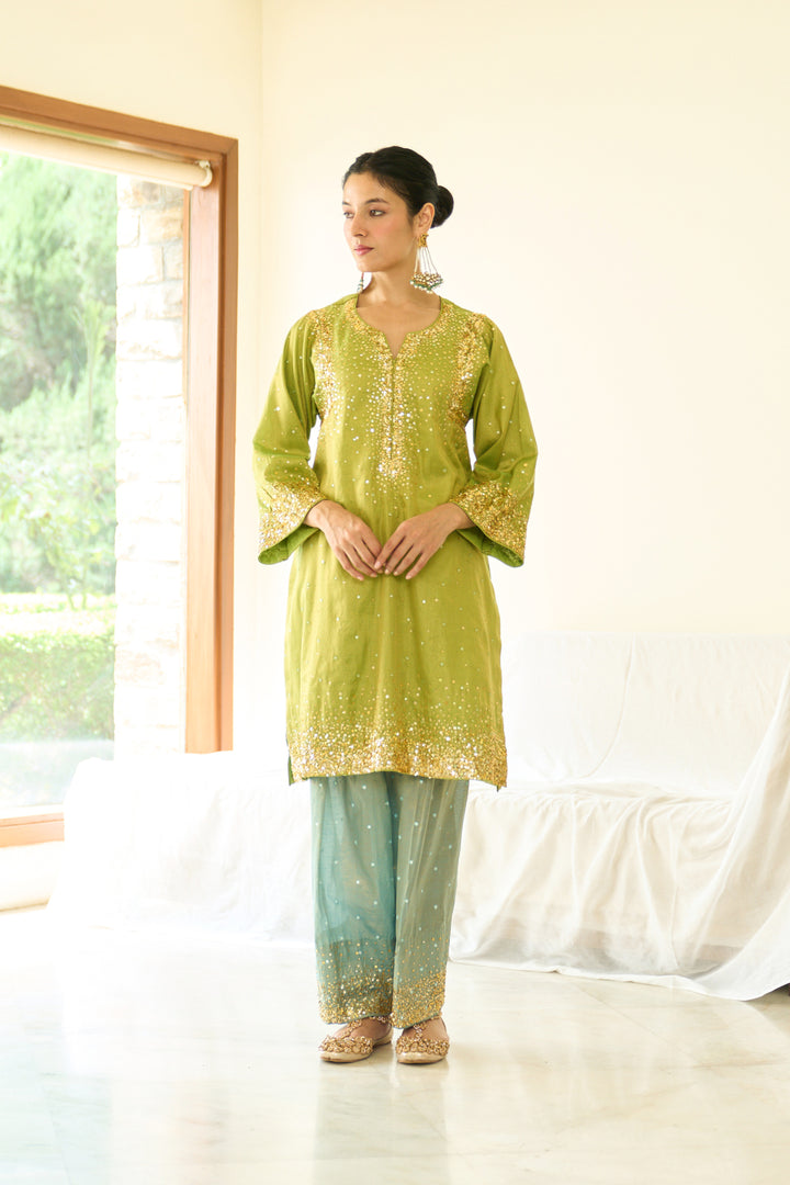 Saanjh sequins neon choga with salwar and dupatta ( set of 3)
