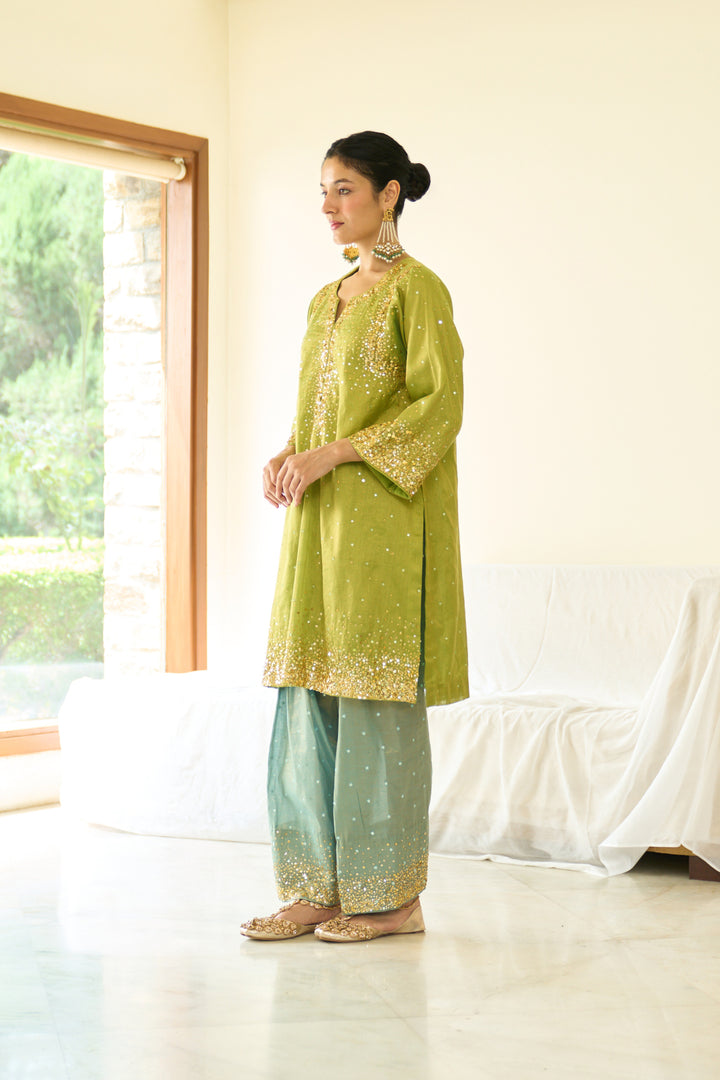 Saanjh sequins neon choga with salwar and dupatta ( set of 3)