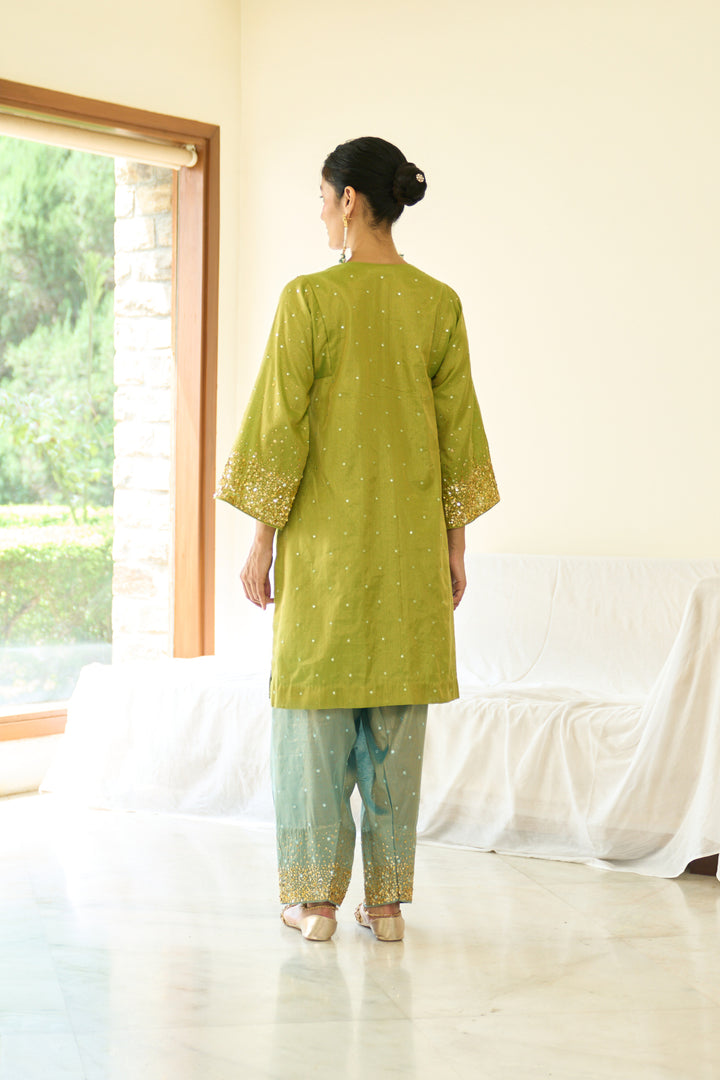 Saanjh sequins neon choga with salwar and dupatta ( set of 3)