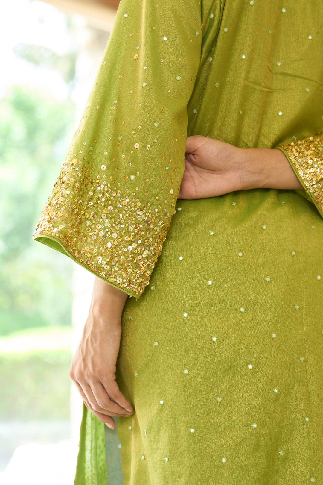 Saanjh sequins neon choga with salwar and dupatta ( set of 3)