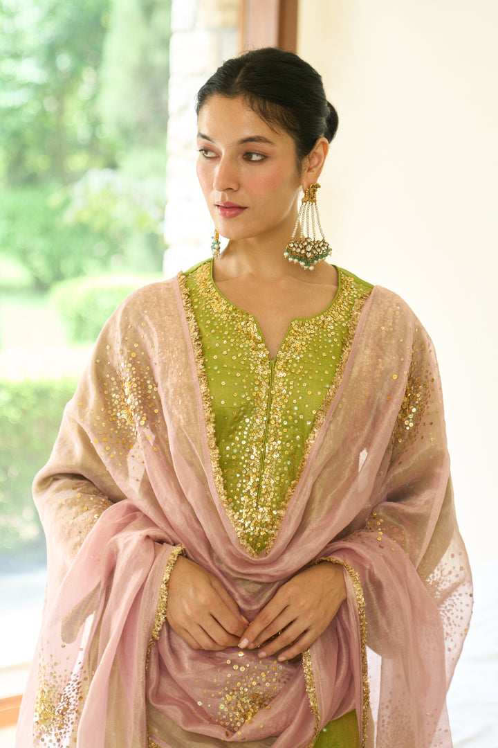 Saanjh sequins neon choga with salwar and dupatta ( set of 3)