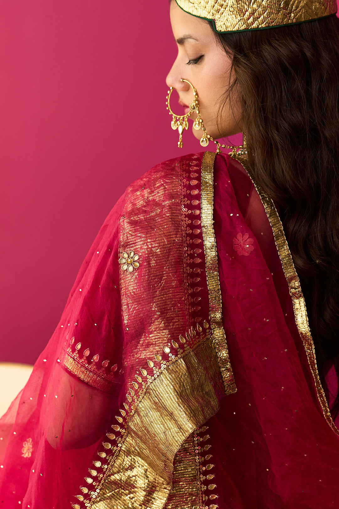 Nur pink flare anarkali with chooridar and dupatta (set of 3)