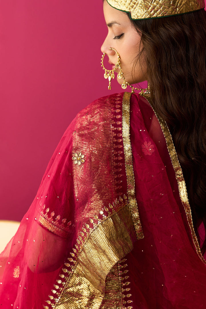 Nur pink flare anarkali with chooridar and dupatta (set of 3)