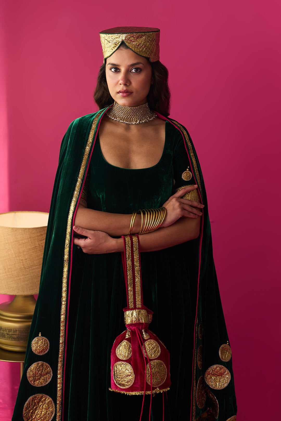 Nur pink gota embroidered potli bag