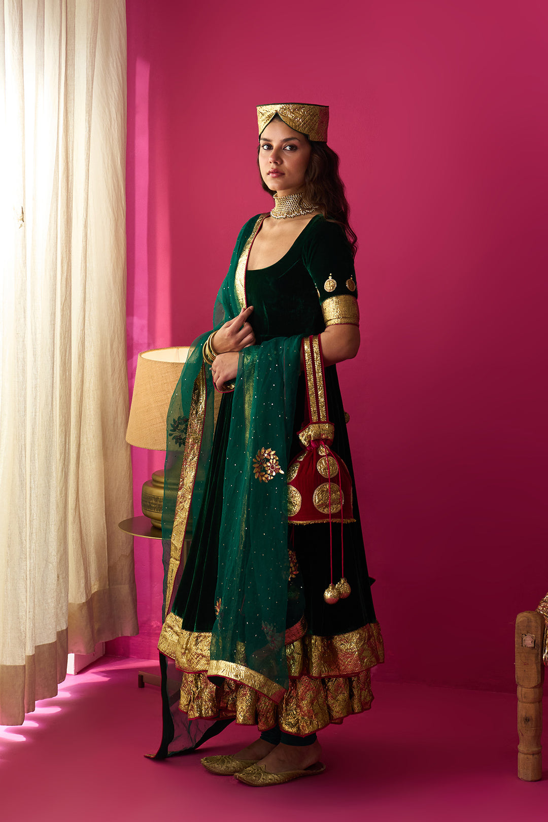 Nur pink gota embroidered potli bag