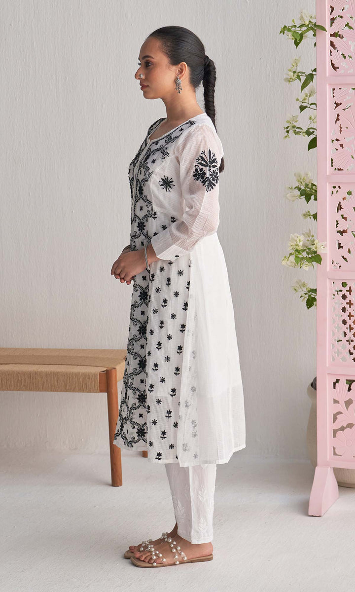 Handcrafted Chikankari White  A-Line with Inner