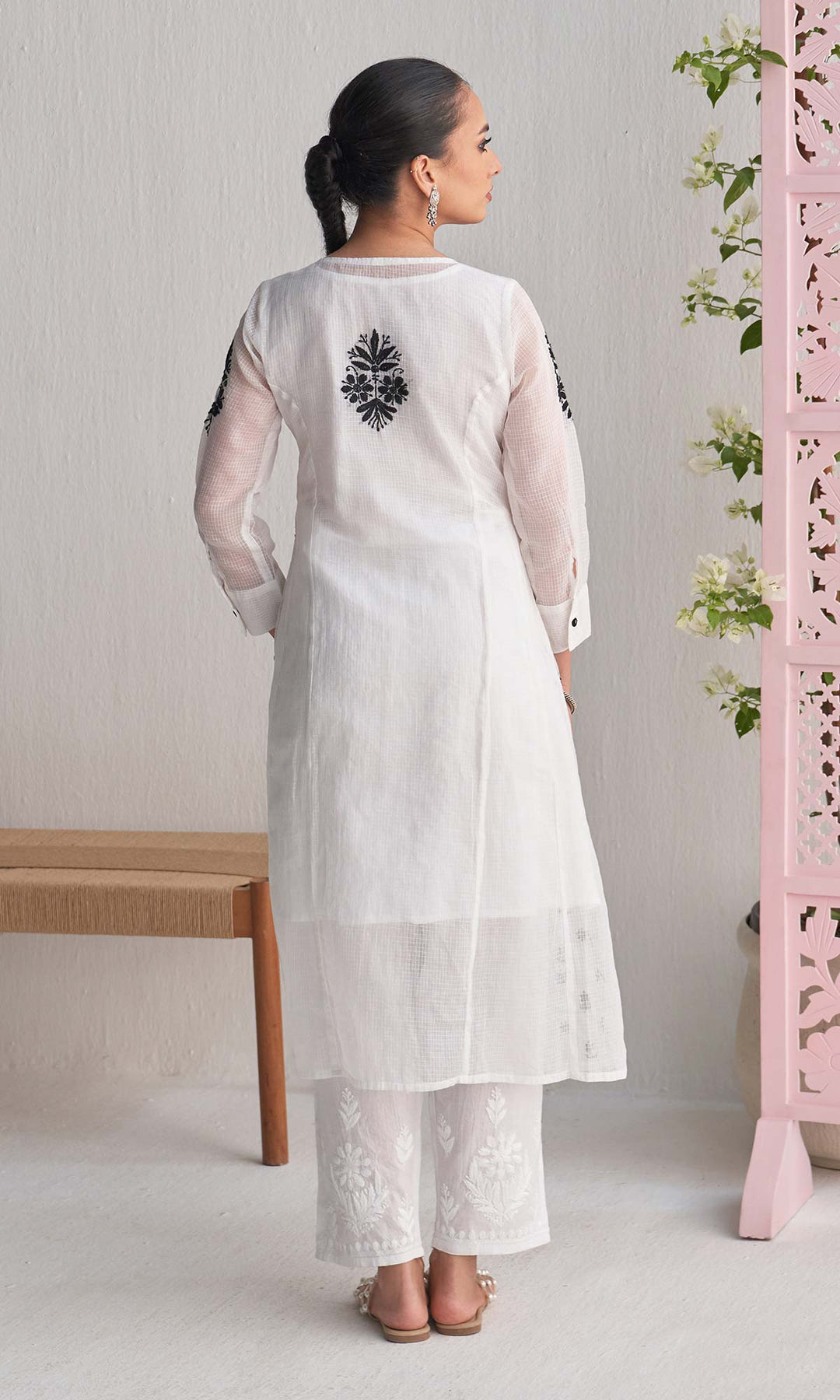 Handcrafted Chikankari White  A-Line with Inner