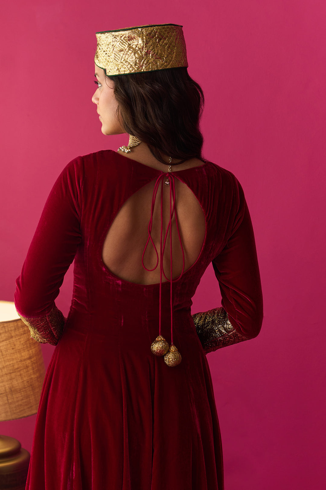 Nur pink silk velvet kurta with salwar and dupatta (set of 3)