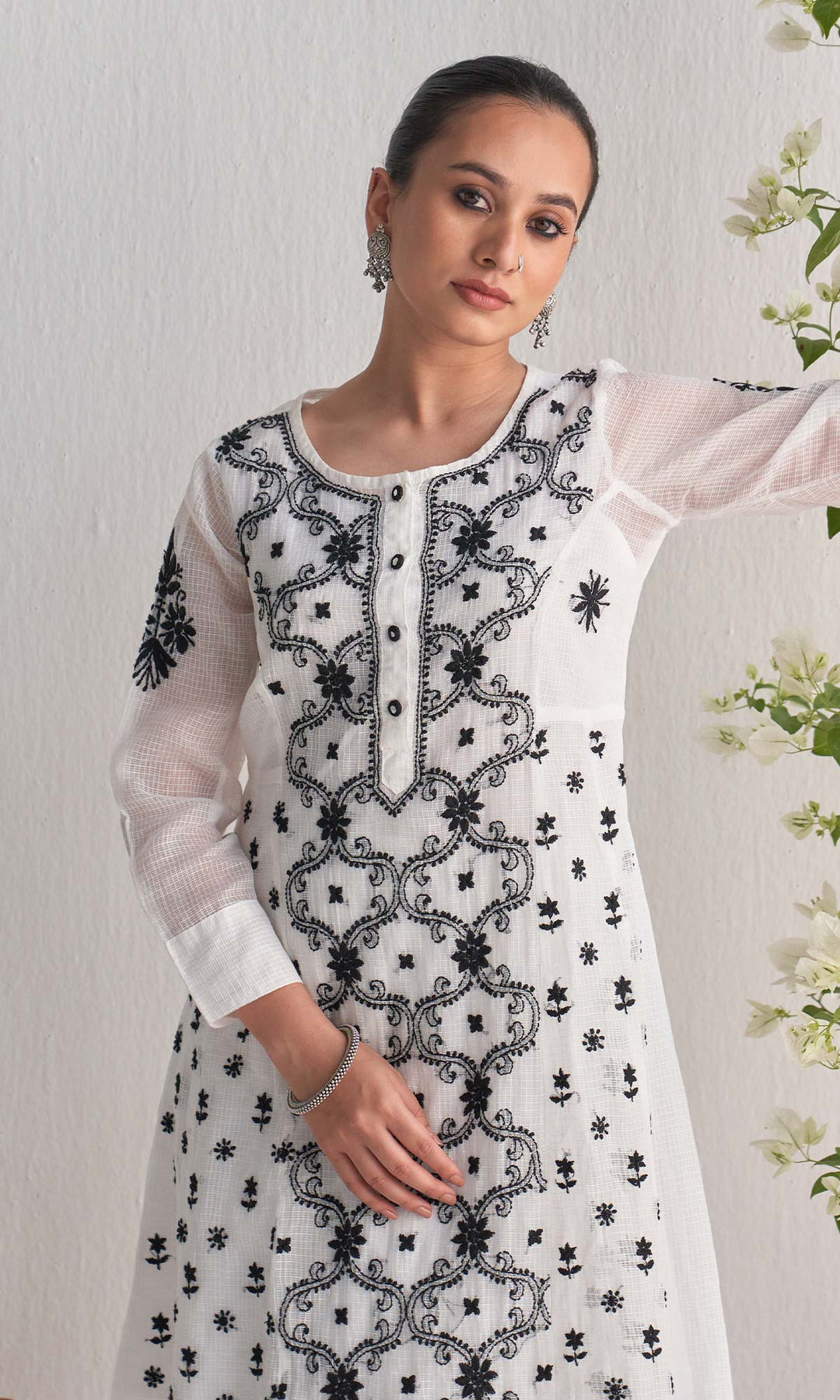 Handcrafted Chikankari White  A-Line with Inner