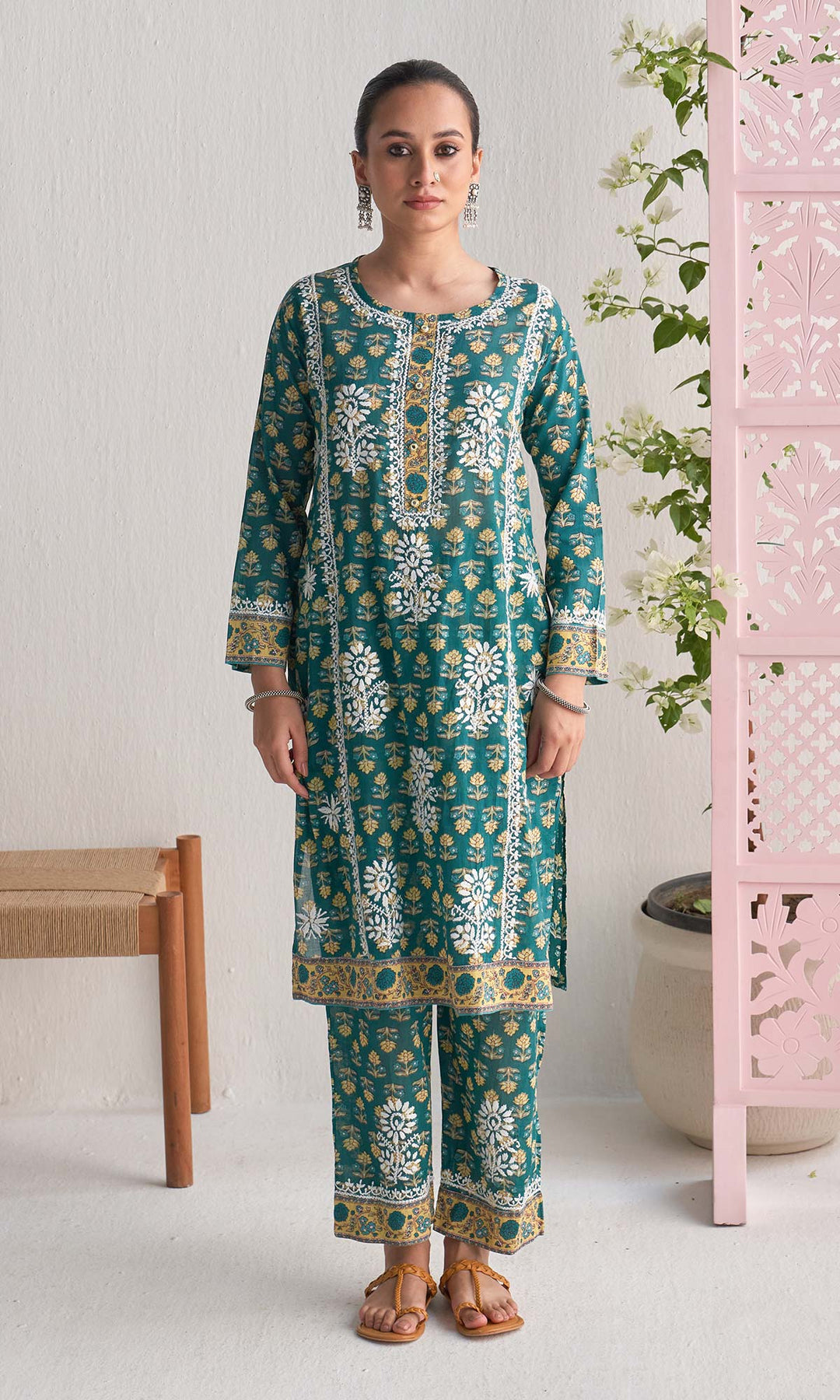 Handcrafted Chikankari Blue 2PC Kurta-Pant Set