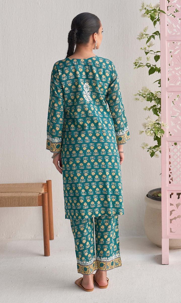 Handcrafted Chikankari Blue 2PC Kurta-Pant Set