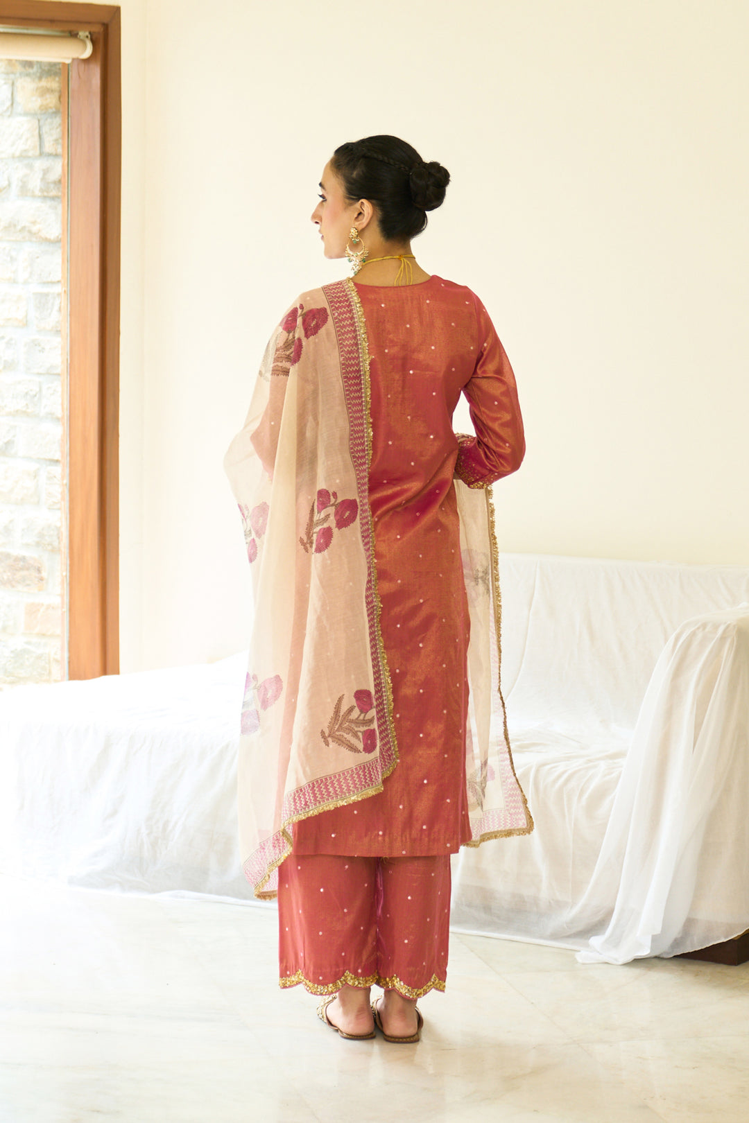 Saanjh sequins pink kurta with palazzo and dupatta ( set of 3)