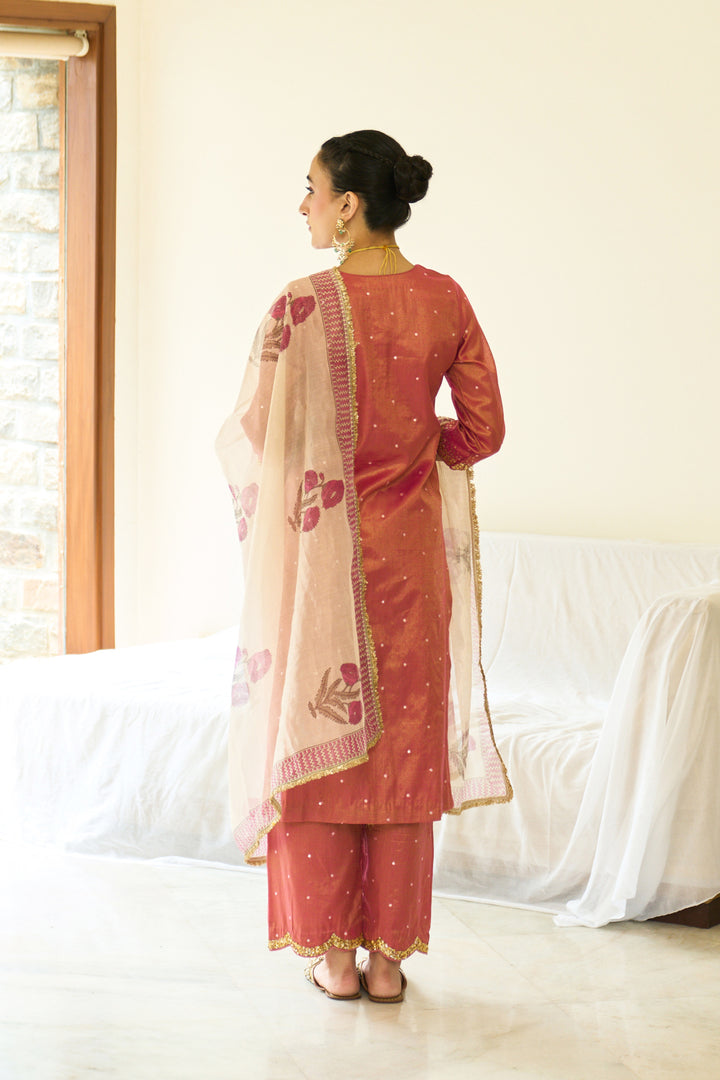 Saanjh sequins pink kurta with palazzo and dupatta ( set of 3)