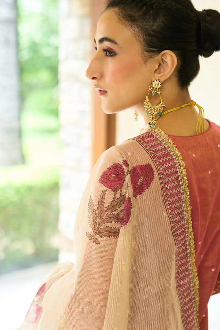 Saanjh sequins pink kurta with palazzo and dupatta ( set of 3)