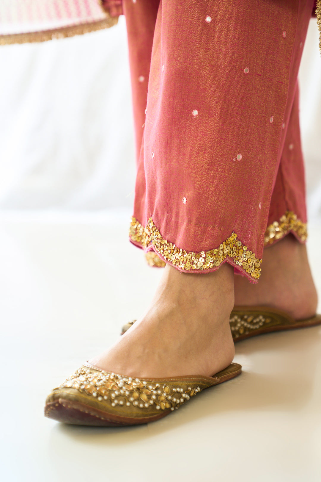 Saanjh sequins pink kurta with palazzo and dupatta ( set of 3)