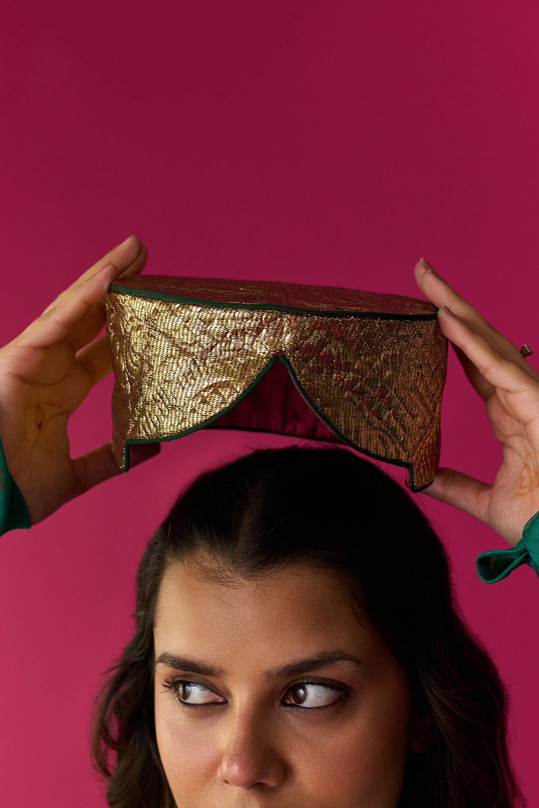 Nur green anarkali with chooridar and rani pink dupatta (set of 3)