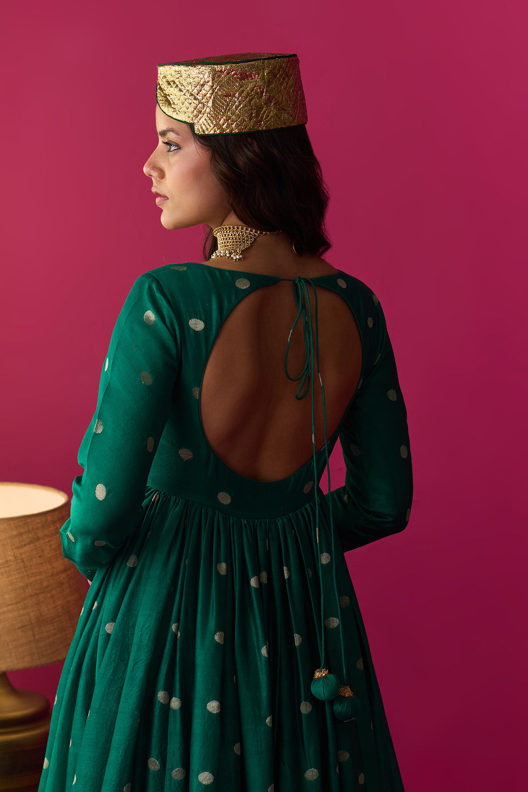 Nur green anarkali with chooridar and rani pink dupatta (set of 3)