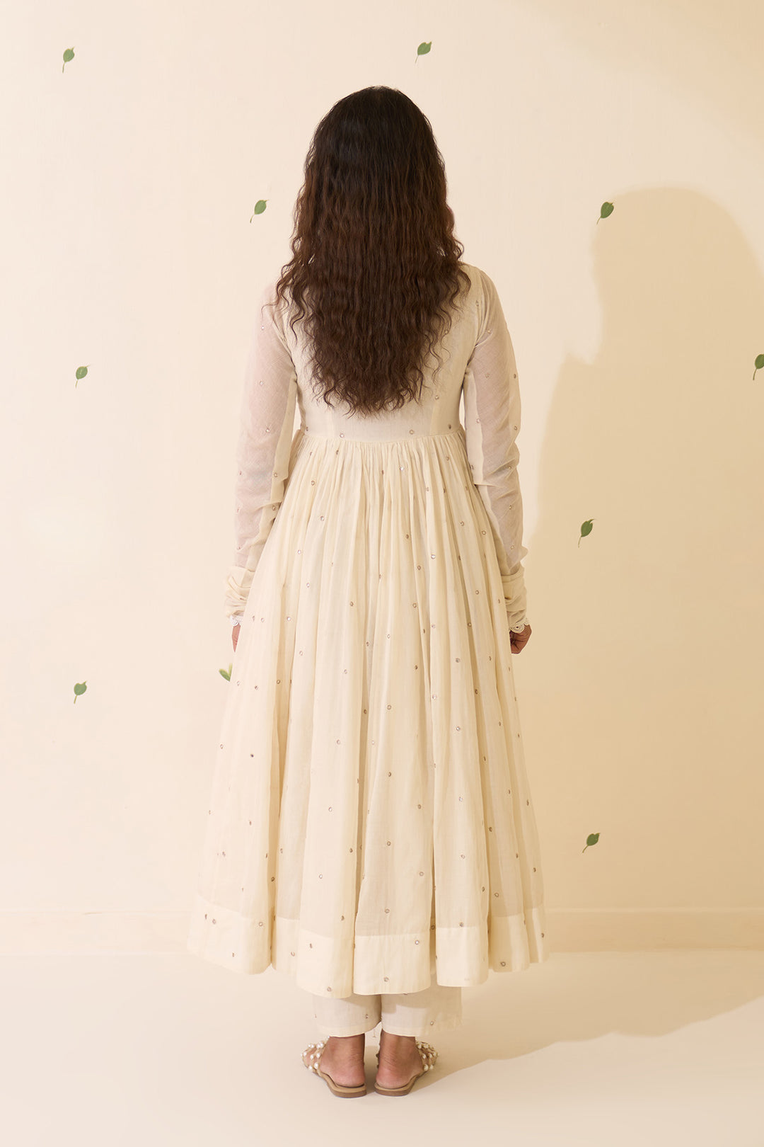 Mehraz Handpaint off white v - neck anarkali with palazzo and dupatta ( set of 3 )