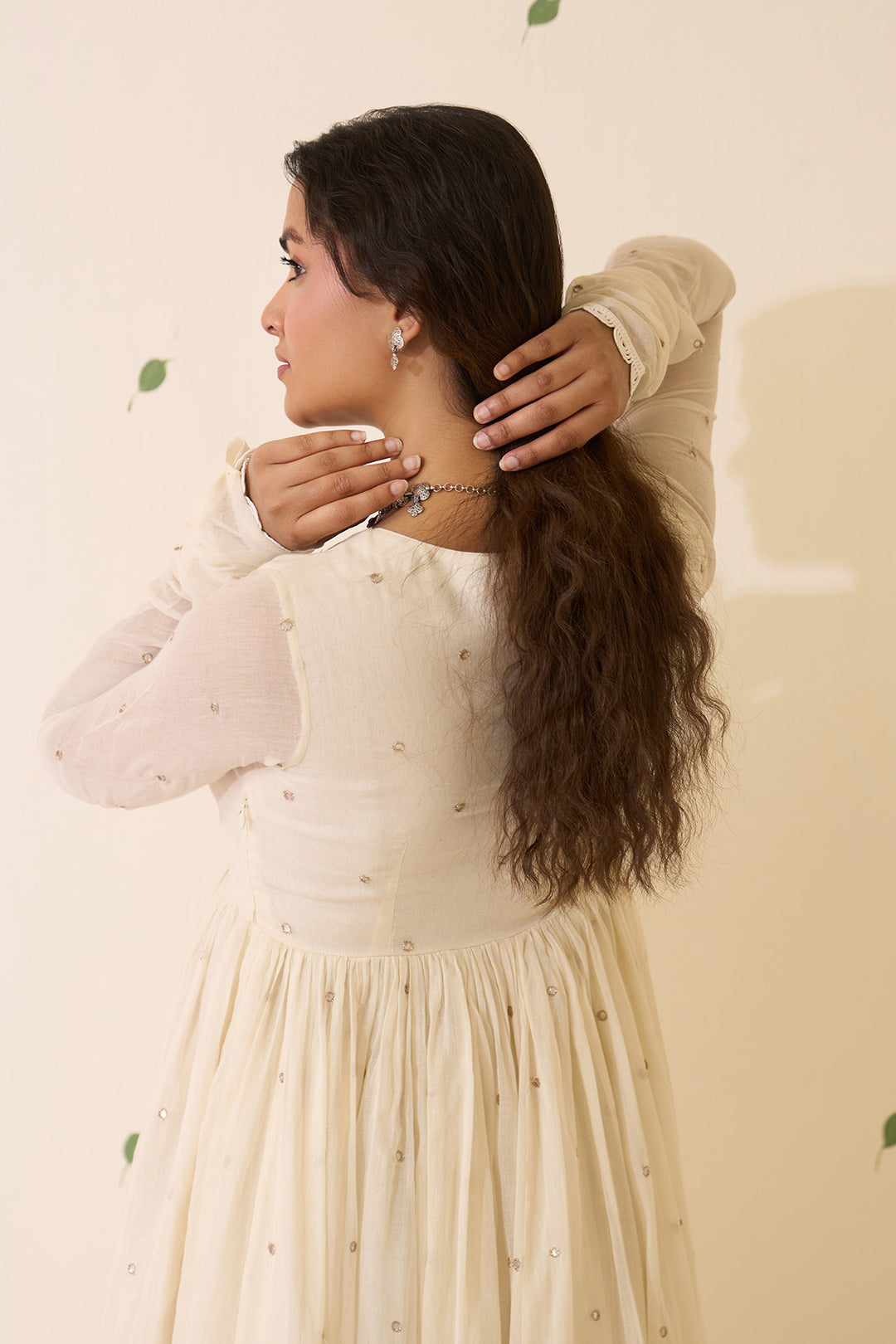Mehraz Handpaint off white v - neck anarkali with palazzo and dupatta ( set of 3 )