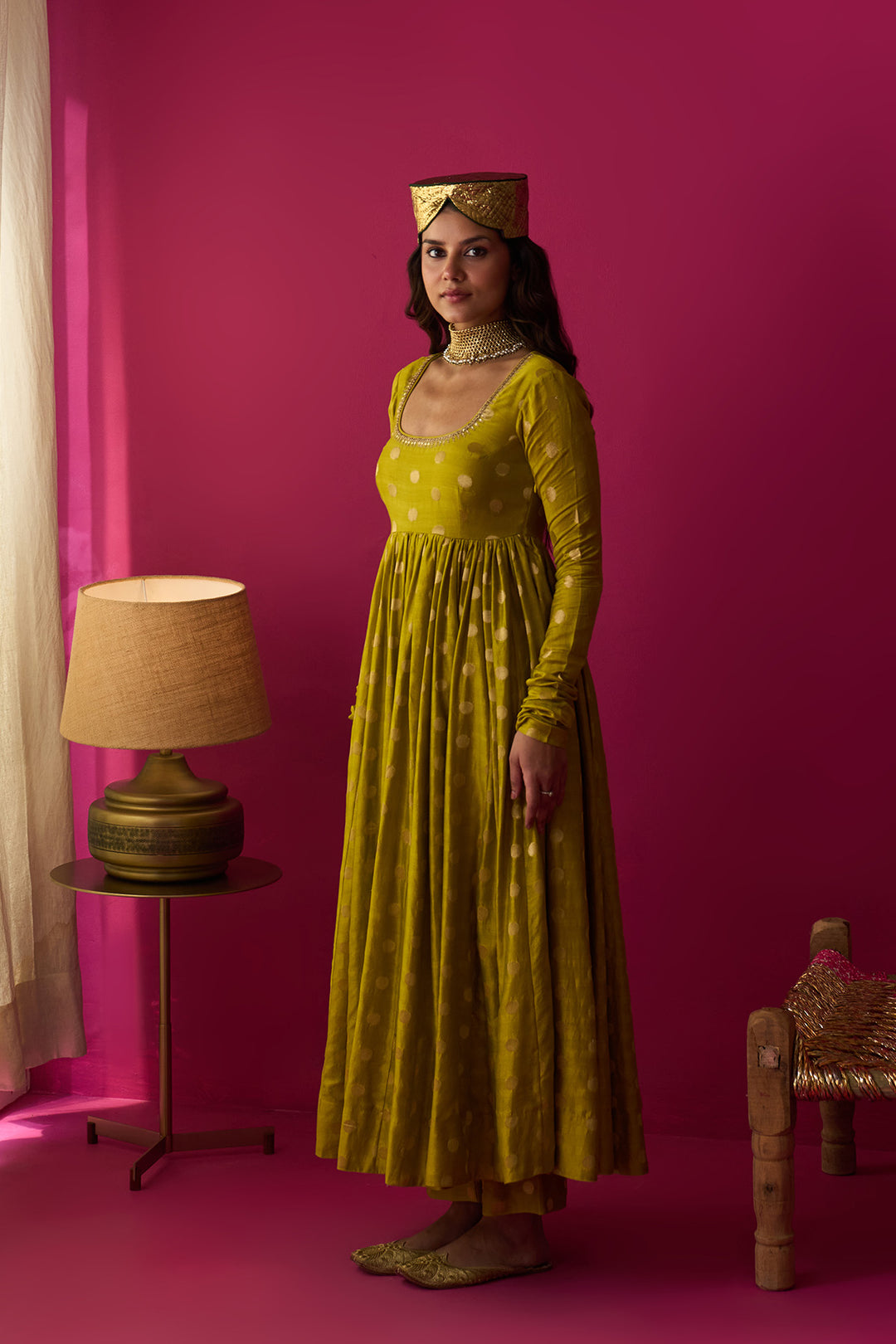 Nur lime green anarkali with palazzo and blue dupatta (set of 3)