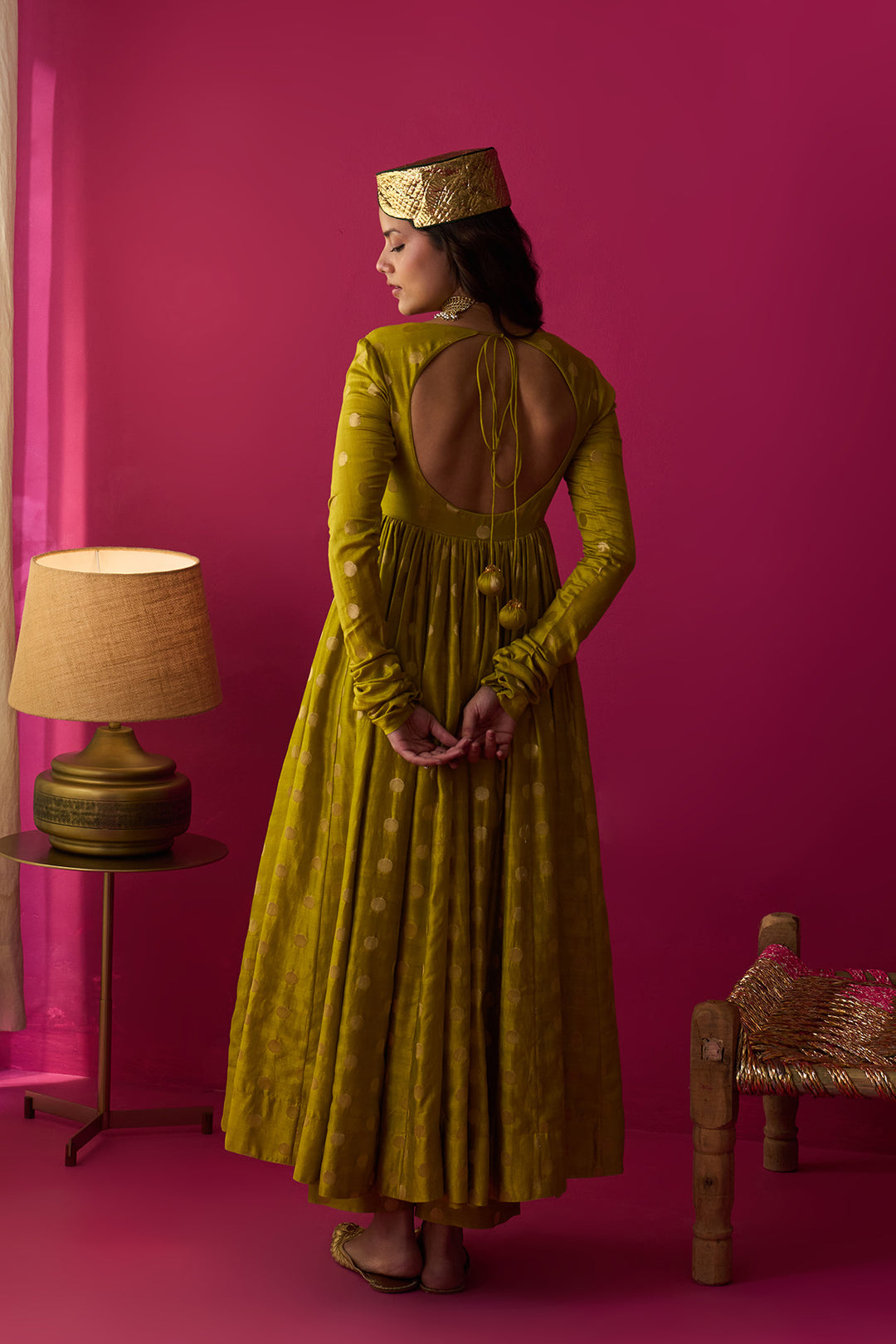 Nur lime green anarkali with palazzo and blue dupatta (set of 3)