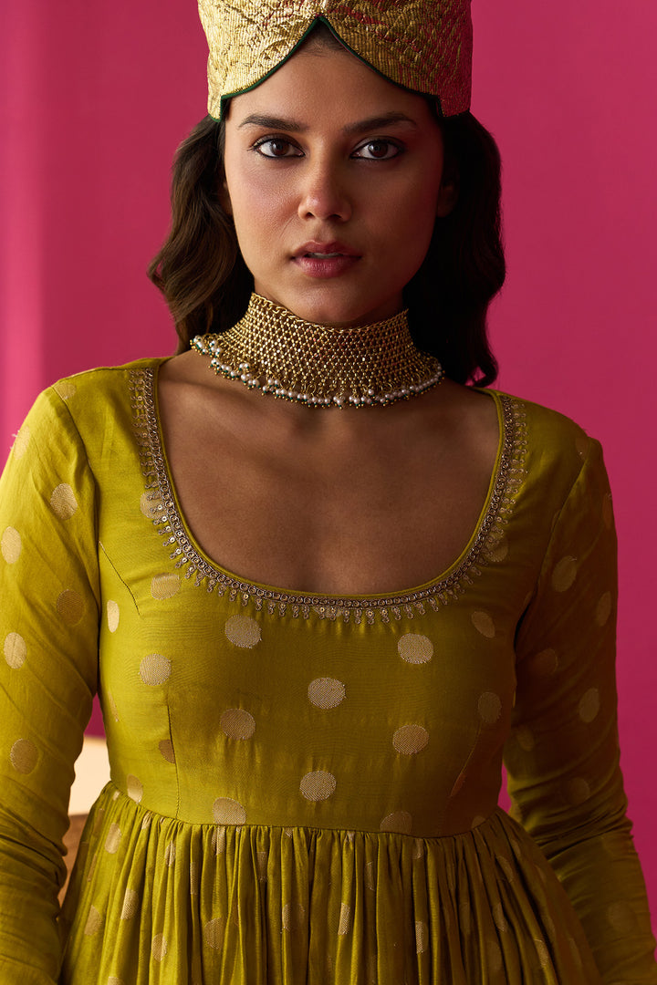 Nur lime green anarkali with palazzo and blue dupatta (set of 3)