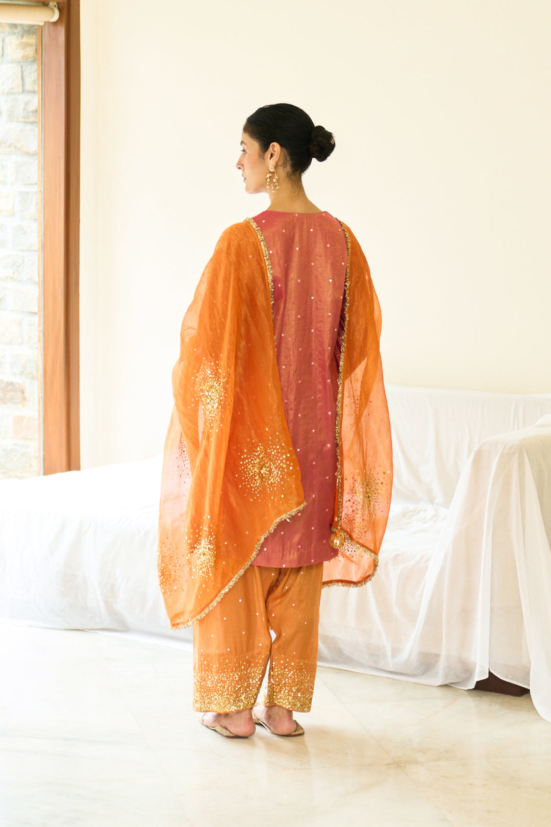 Saanjh sequins pink choga with salwar and dupatta( set of 3)